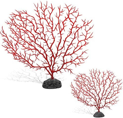 Close up of the intricate branching texture on the Piutouyar red simulation aquarium coral