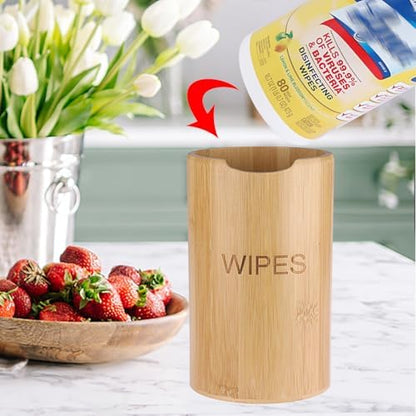 Side view of Kokone bamboo canister organizer for home