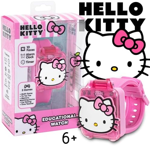 Hello Kitty children interactive digital wristwatch showing math learning game menu