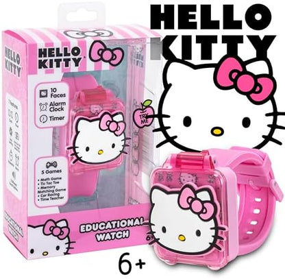 Hello Kitty children interactive digital wristwatch showing math learning game menu
