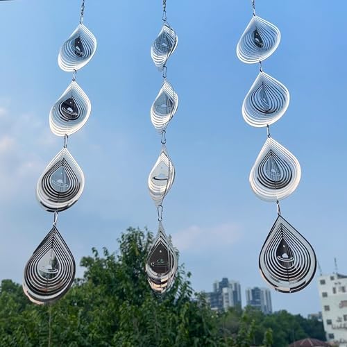 Detail view of water droplet shaped metal wind spinner