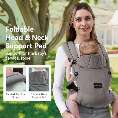 Parent wearing BethBear ergonomic carrier with baby