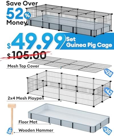BUCATSTATE Guinea Pig Cages for 2, 20 Panels Guinea Pigs Playpen with Waterproof Mat, Metal Rabbit Cage Indoor for Hedgehogs, Quail, Chickens (56" L x 24" W x 12" H) - Image 4