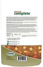 Exotic Nutrition Opossum Complete showing the authentic ingredient list and animal nutritionist formulation badge.