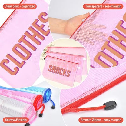 KUIRAN pink mesh PVC transparent travel pouches demonstrating secure zipper closures and water resistant material