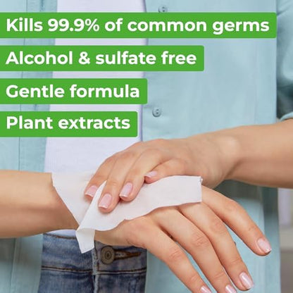 Impossibly Compact Travel Antibacterial Wipes Hand Sanitizer - 99.5% Water and Aloe - Safe for Sensitive Skin & Hypoallergenic Hand Wipes - Travel Essentials For Adults & Kids, 10 Pack Total 60 Wipe - Image 6