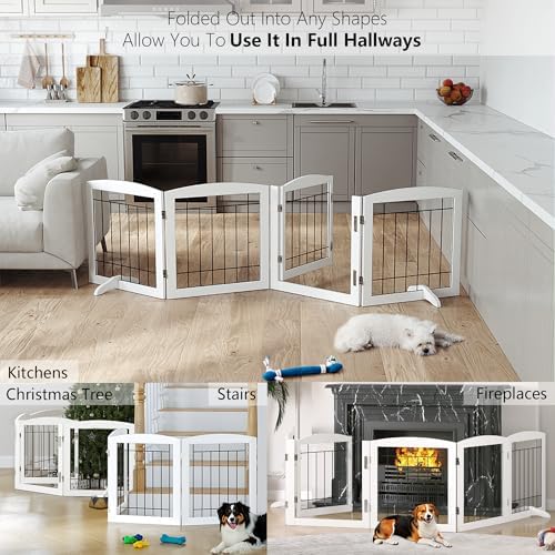 PAWLAND 3 panel puppy safety gate close up of white wooden frame and steel wire