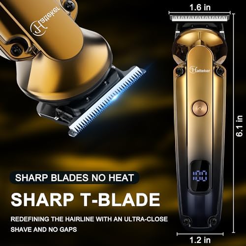 Hatteker cordless beard trimmer showing the smart LED digital battery display screen.