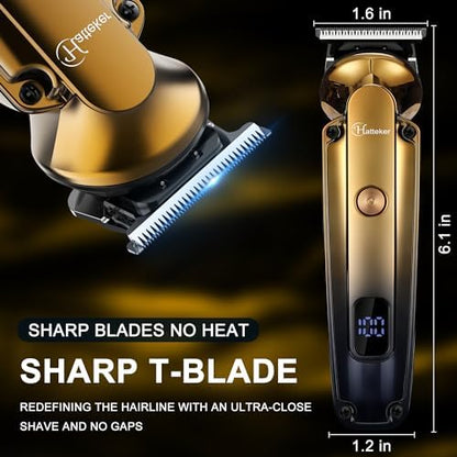 Hatteker cordless beard trimmer showing the smart LED digital battery display screen.