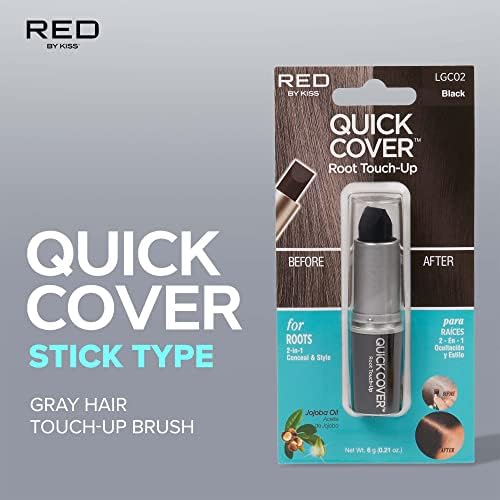 RED by Kiss Quick Cover Root Touch Up Stick, Water-Resistant Temporary Gray Hair Concealer with Brush for Roots and Beard, Long-Lasting Coverage, Easy Application (2 Pack, Black) - Image 3