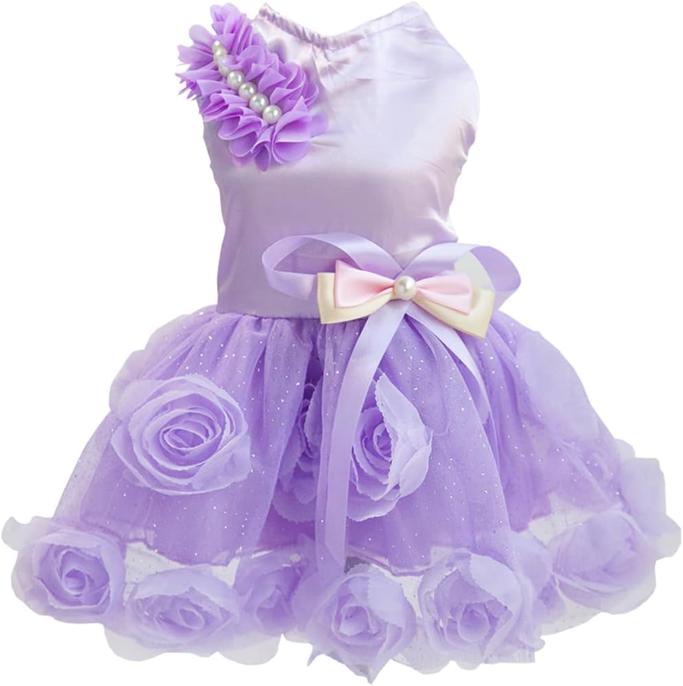 Izefia luxury puppy princess dress front view in purple color.