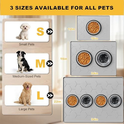 Flexible silicone Pieviev pet food mat rolled up