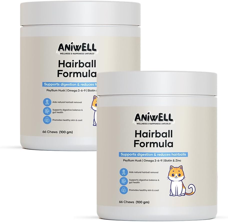 Aniwell premium cat vitamins and hairball relief supplements packaging.