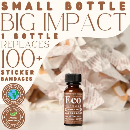 Eco Bandage colored liquid bandage packaging showcasing product benefits