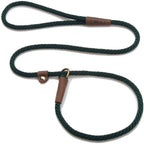 Brand tag and premium finish on the Mendota Pet black dog leash.