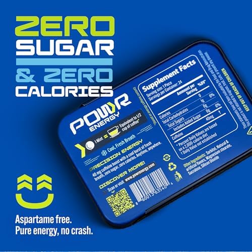 Four pack of POWR Energy Mints showing 96 total mints for long lasting supply.