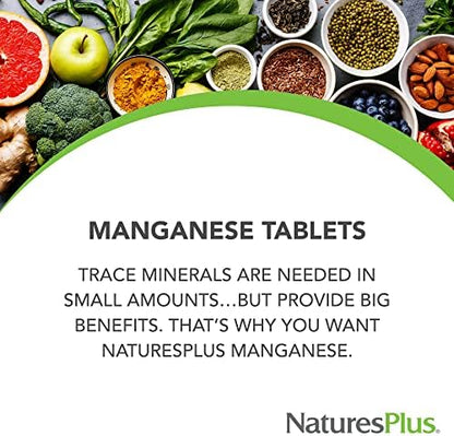 Back of NaturesPlus Manganese bottle showing ingredients and facts
