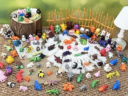 Assorted colors and shapes of mini 3d printed animal figurines