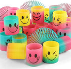 Packaging view of the Fun-Here forty-eight count rainbow fidget coil springs showing product dimensions.