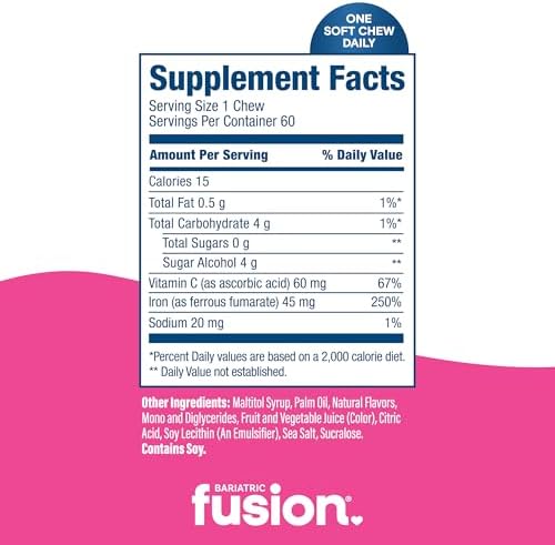 Bariatric Fusion iron supplement 45mg ferrous fumarate bottle side view