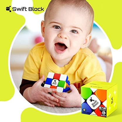 Packaging of the Swift Block 355S original authentic magic cube for kids and adult brain training.