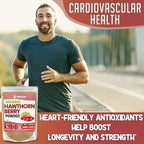 Vegan non-GMO hawthorn berry powder being added to a healthy smoothie