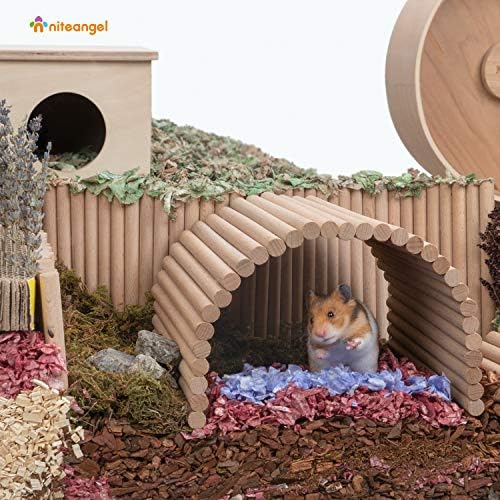 Small animal using the wooden suspension bridge as a climbing ramp