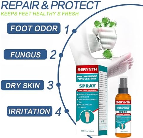 Serynth 100ml antifungal solution being sprayed inside sports shoes for odor control