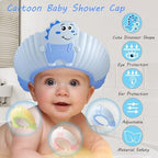 Side angle of the TinyGuardian kids shampoo visor highlighting the adjustable silicone safety buckle.