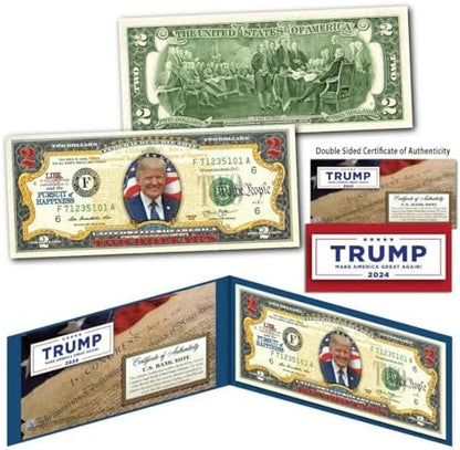Uncirculated colorized United States presidential currency banknote inside premium blue display folio