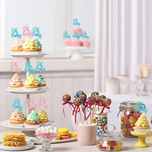 Assorted glitter cupcake toppers in pink and blue