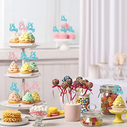 Assorted glitter cupcake toppers in pink and blue