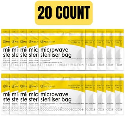 Reusable steam sterilizer bag with baby bottles inside