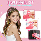 Colorful hair chalk and diamond accessories for girl hairstyles