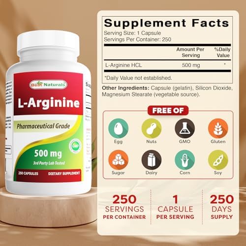 Best Naturals L-Arginine 500mg supplement label details