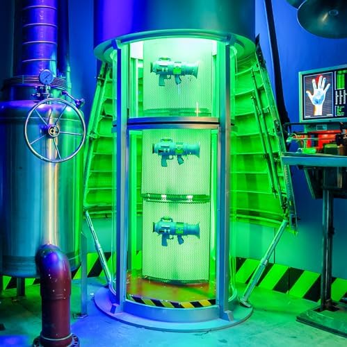 Close up view of the liquid fill line window on the authentic Minions blaster toy