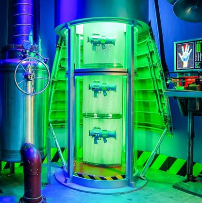 Close up view of the liquid fill line window on the authentic Minions blaster toy