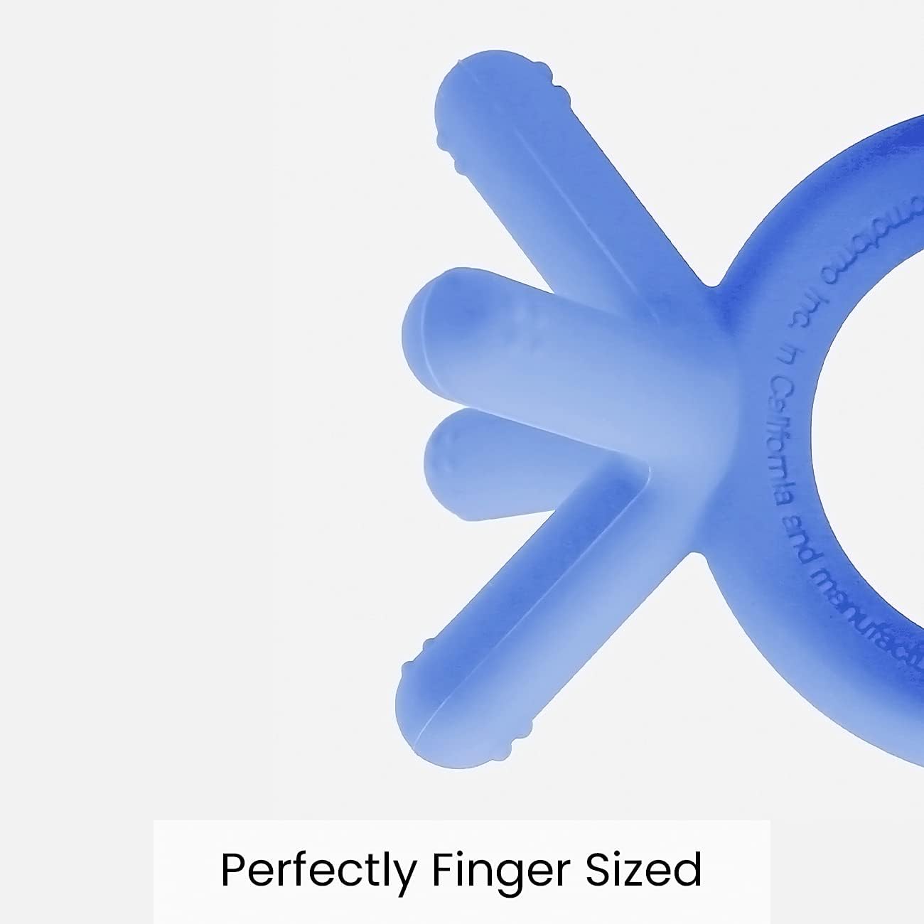 Comotomo medical grade silicone baby teether in blue color packaging view