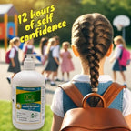Close up of Natulabusa natural lice repellent bottle branding