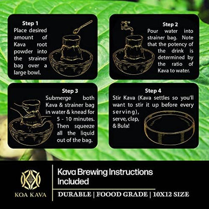 Durable 10 by 12 inch Koa Kava traditional strainer pouch lying flat to demonstrate size.