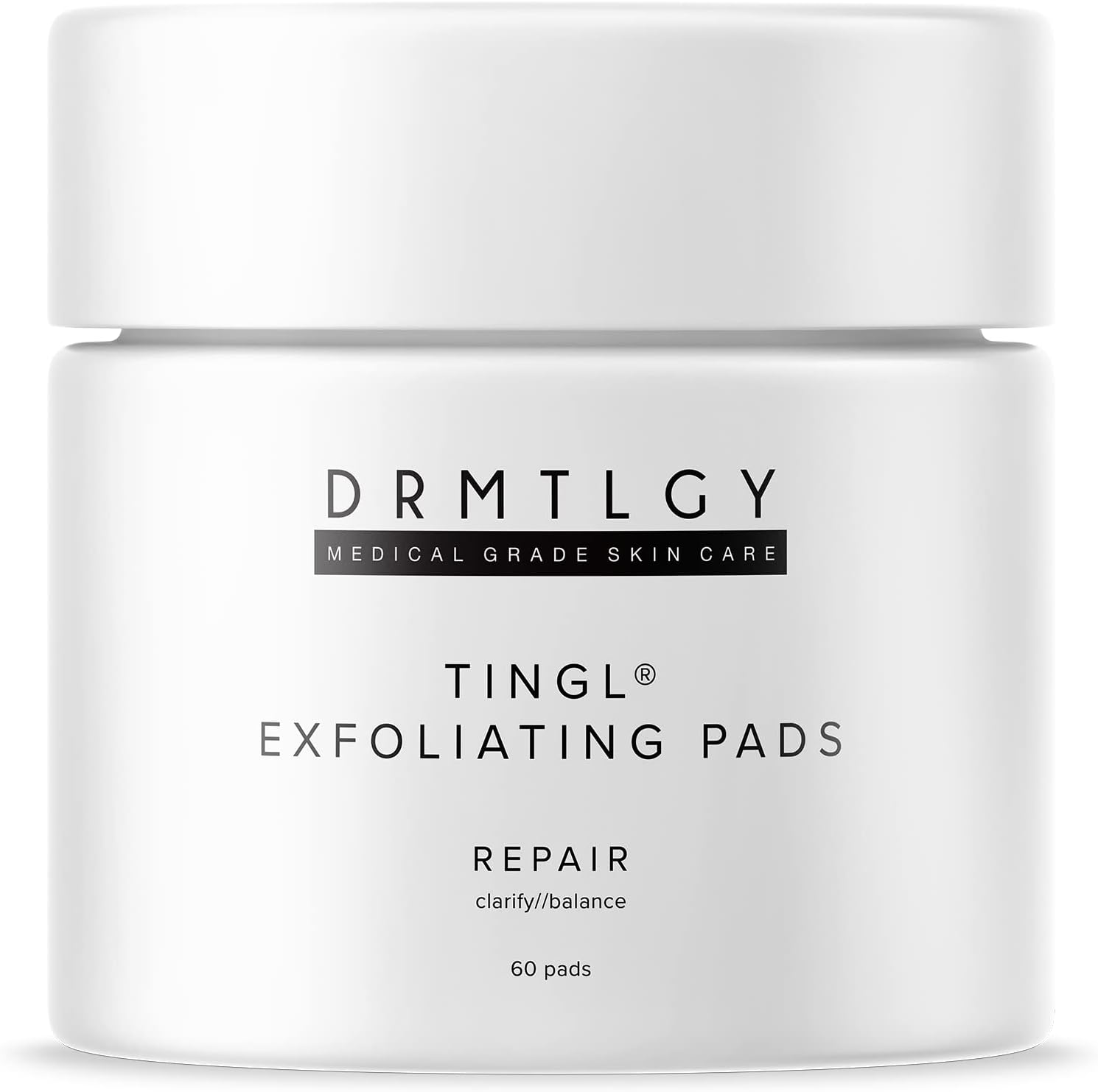 DRMTLGY Tingl Exfoliating Face & Body Pads jar with 60 pre-soaked AHA BHA cloths