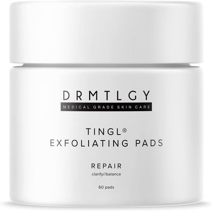 DRMTLGY Tingl Exfoliating Face & Body Pads jar with 60 pre-soaked AHA BHA cloths