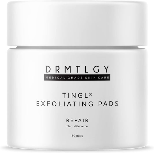 DRMTLGY Tingl Exfoliating Face & Body Pads jar with 60 pre-soaked AHA BHA cloths