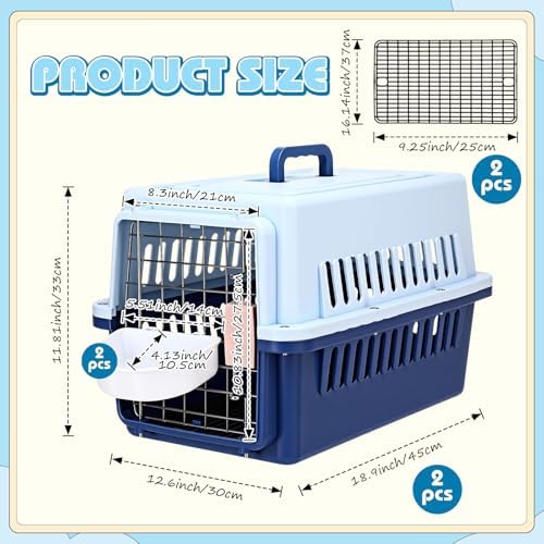 Two sets of Maxdot blue cat kennels with included cooling pads and attached food bowls