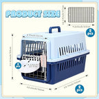 Two sets of Maxdot blue cat kennels with included cooling pads and attached food bowls