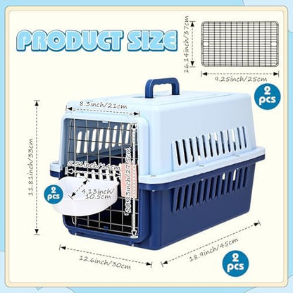 Two sets of Maxdot blue cat kennels with included cooling pads and attached food bowls