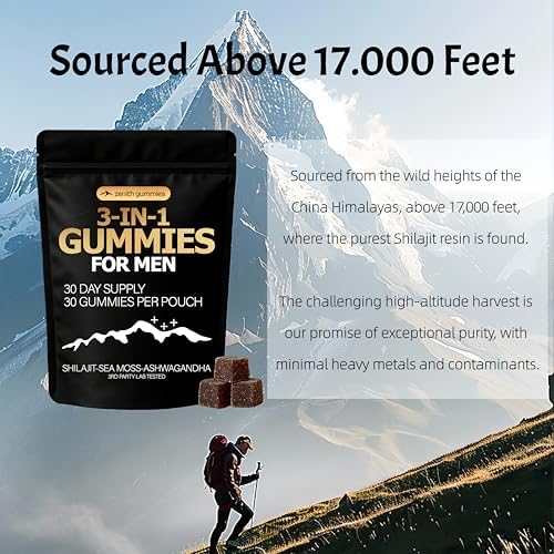 Zenith 30 gummies packaging showing shilajit gold sea moss and maca root ingredients