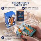 Wyspell modern fortune telling cards spread out illustrating mythological artwork