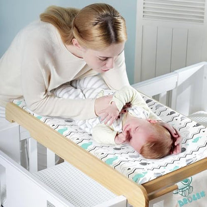 Premium elastic baby mattress cover stretch fit demonstration on standard nursery pad
