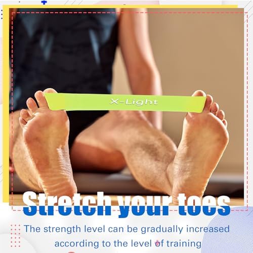 Toe straightening loop bands showing various thickness levels for resistance training.
